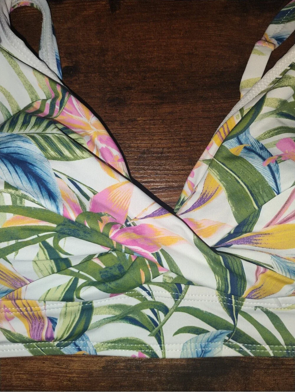 Tropical Print Padded Bikini Top with Adjustable Straps